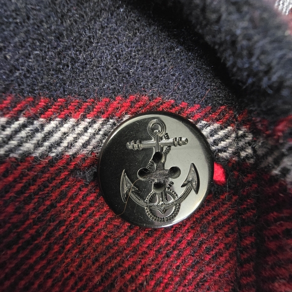 ♥︎ Y2K ♥︎ American EAGLE | ⚓️Nautical Anchor Button Wool Red Navy Plaid Peacoat - Picture 8 of 17